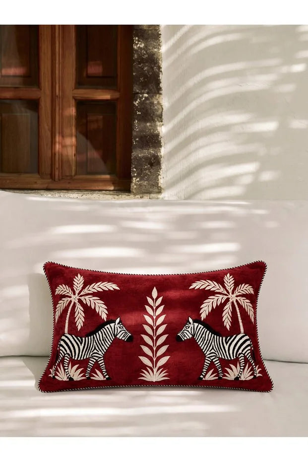 Safari Nakışlı 35x55 cm Kırlent Kılıfı