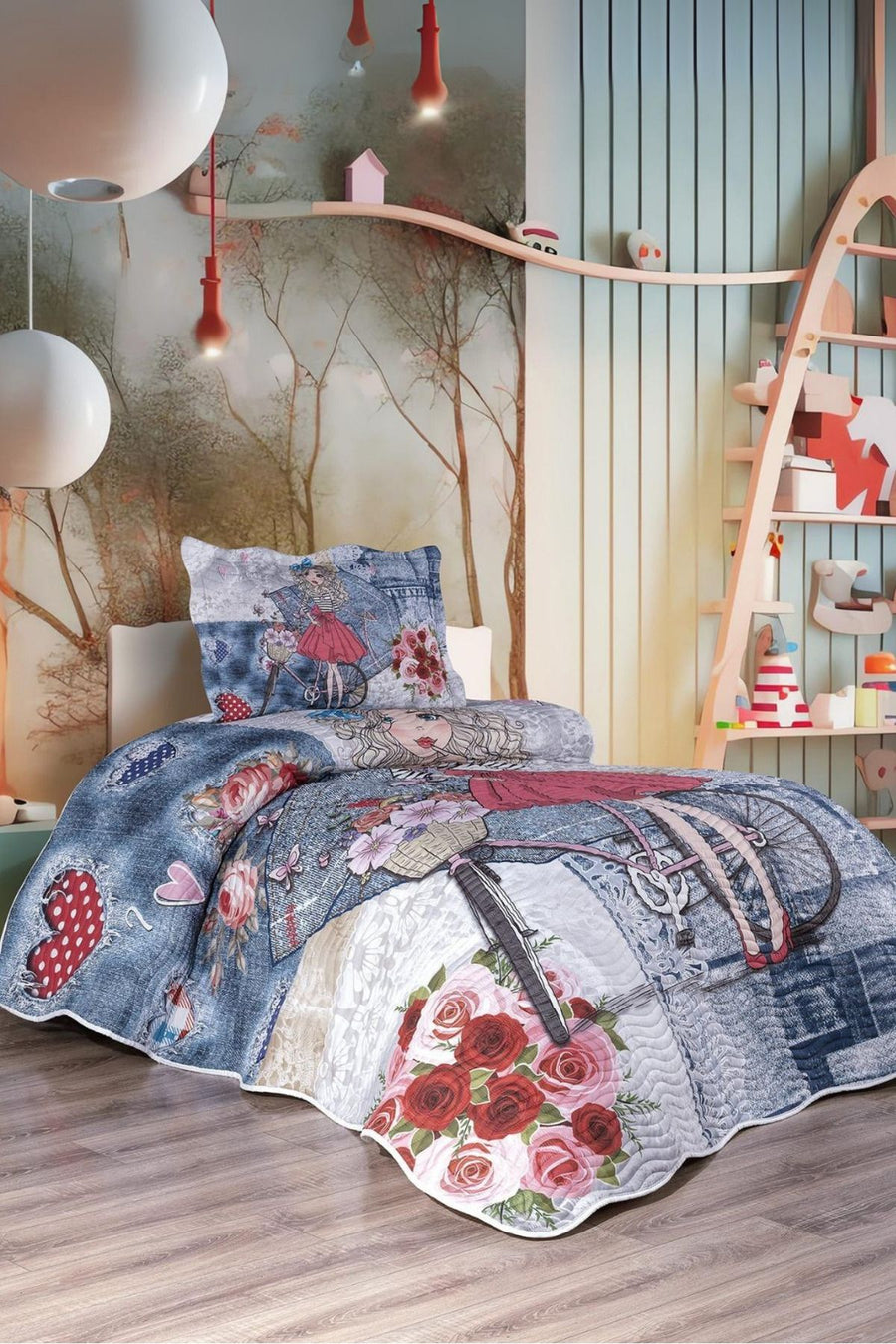 Çiçekci Kız Yatak Örtüsü Takımı