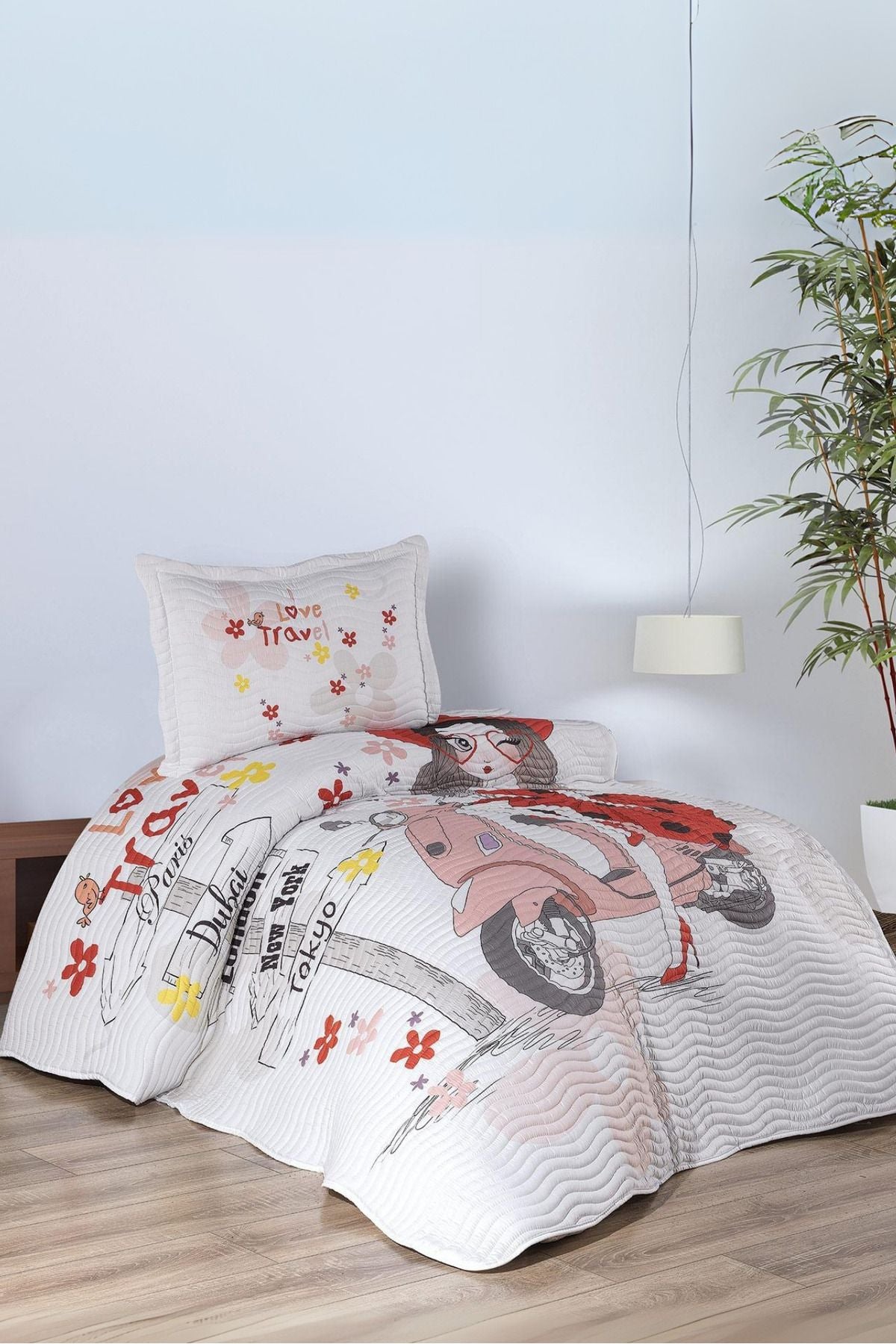Gezgin Kız Çocuk Tek Kişilik Yatak Örtüsü Takımı - Pike Set