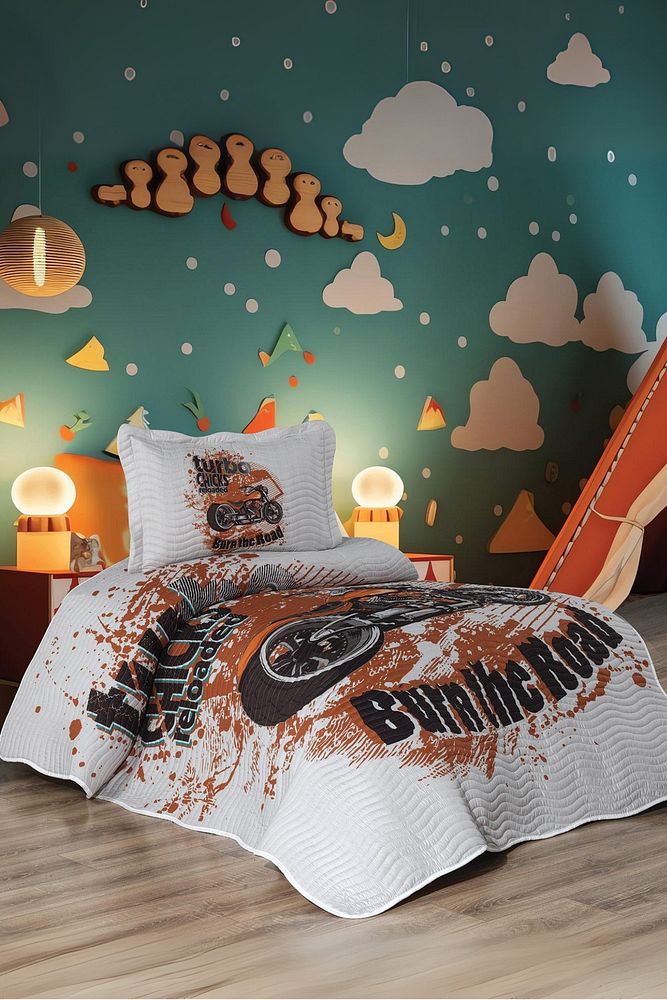Turbo Motor Erkek Çocuk Tek Kişilik 2 Parça Yatak Örtüsü Takımı - Pike set