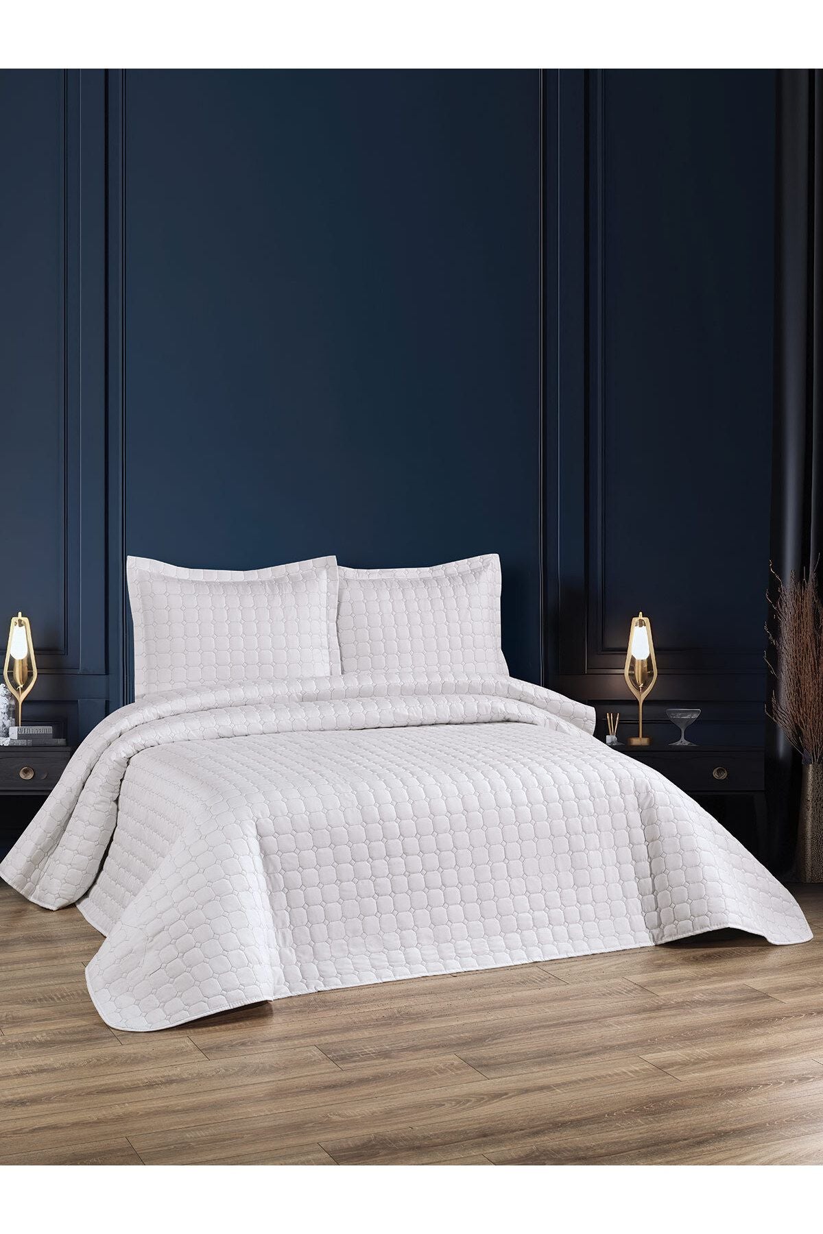 Bahar Kapitoneli 3 Parça Çift Kişilik Yatak Örtüsü Takımı