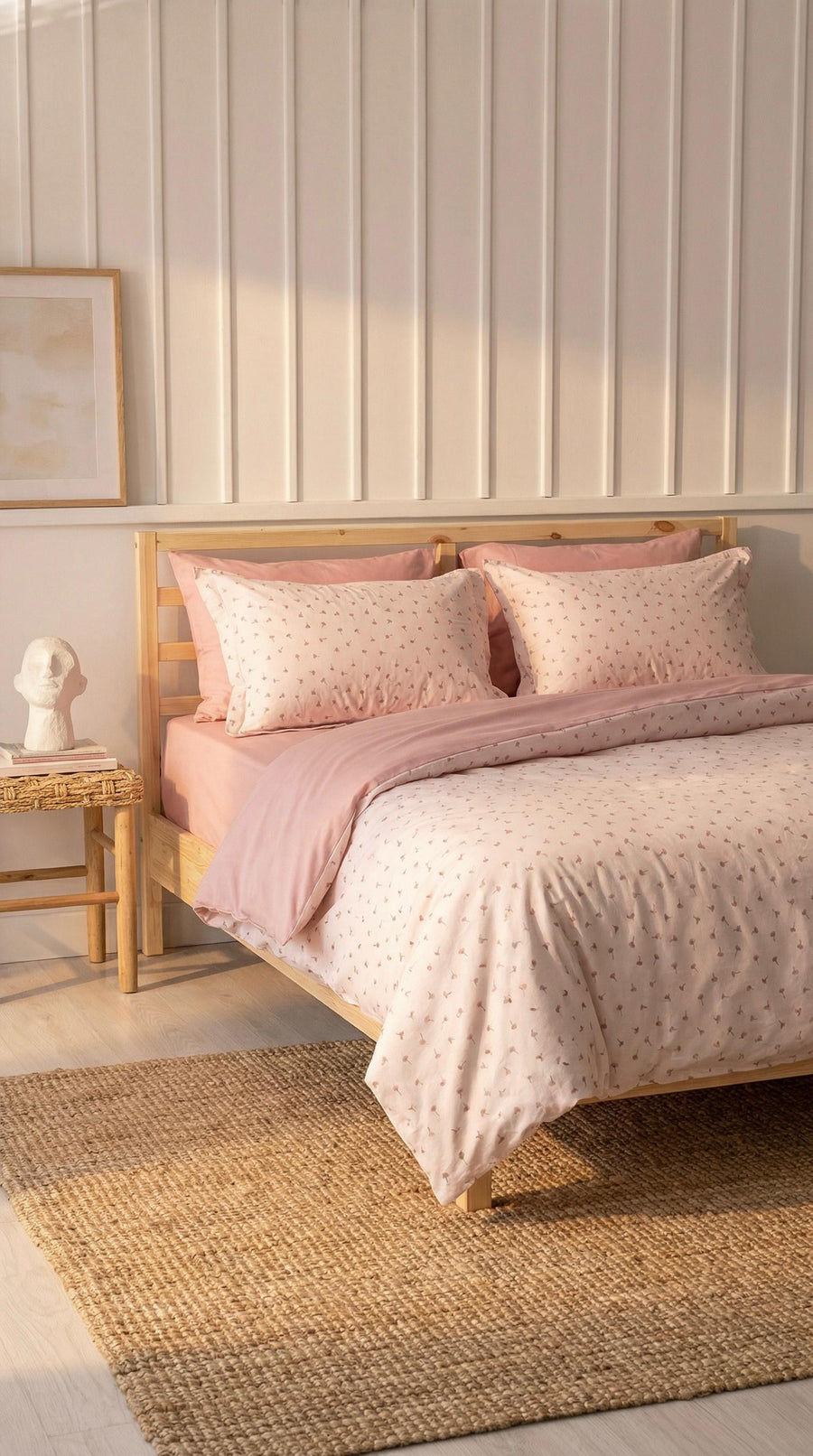 Mia %100 Pamuk Çift Kişilik Nevresim Takımı – Pembe | Lastikli Çarşaflı 6 Parça