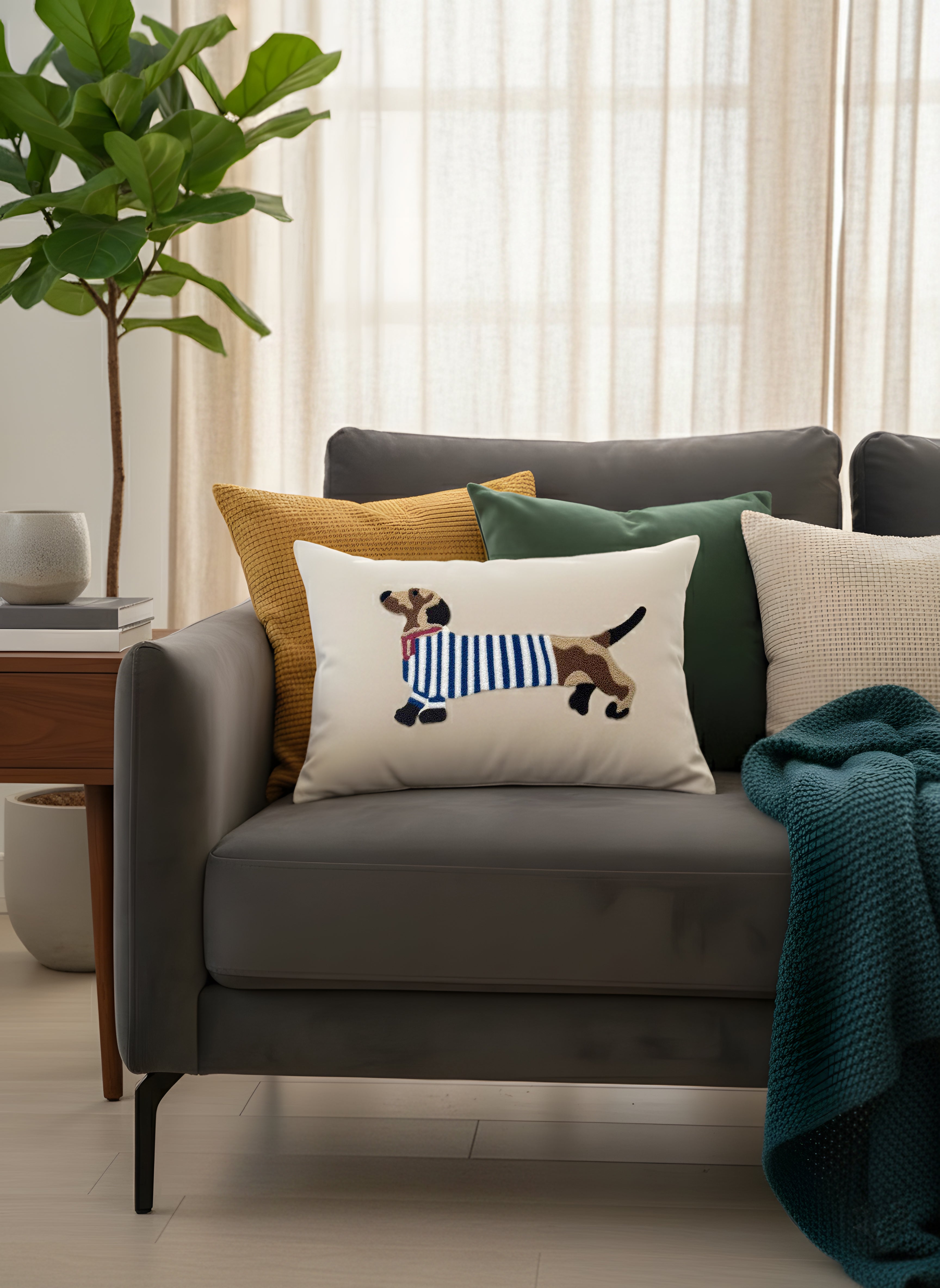 Cute Sosis Köpek Desenli Kırlent Kılıfı