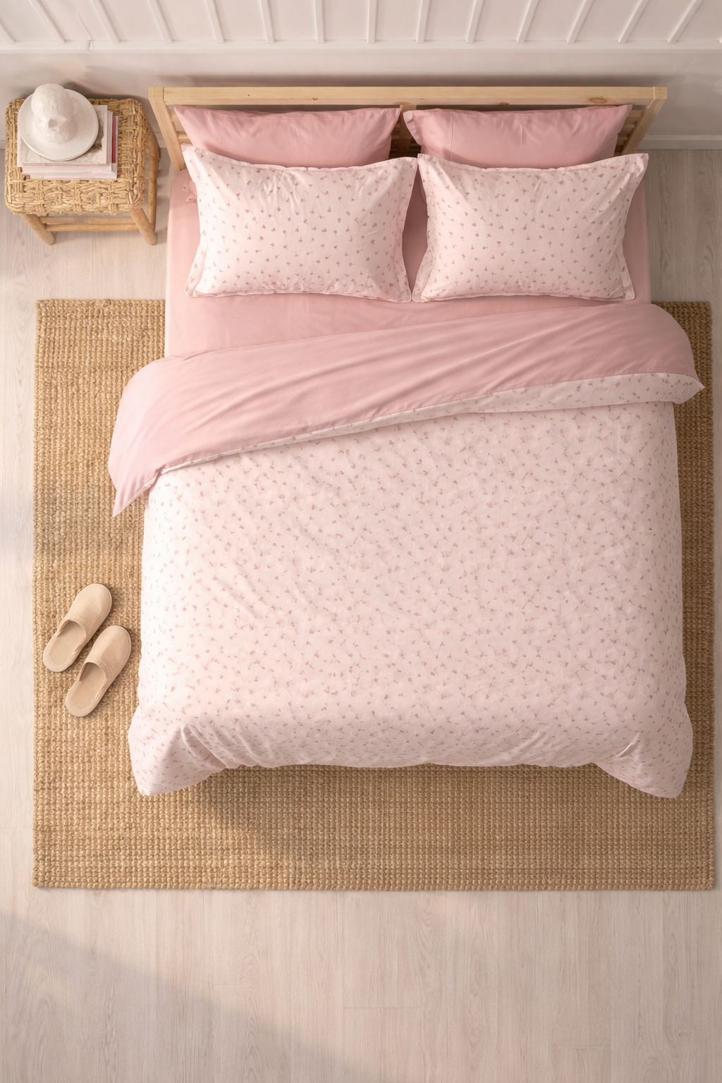 Mia %100 Pamuk Çift Kişilik Nevresim Takımı – Pembe | Lastikli Çarşaflı 6 Parça
