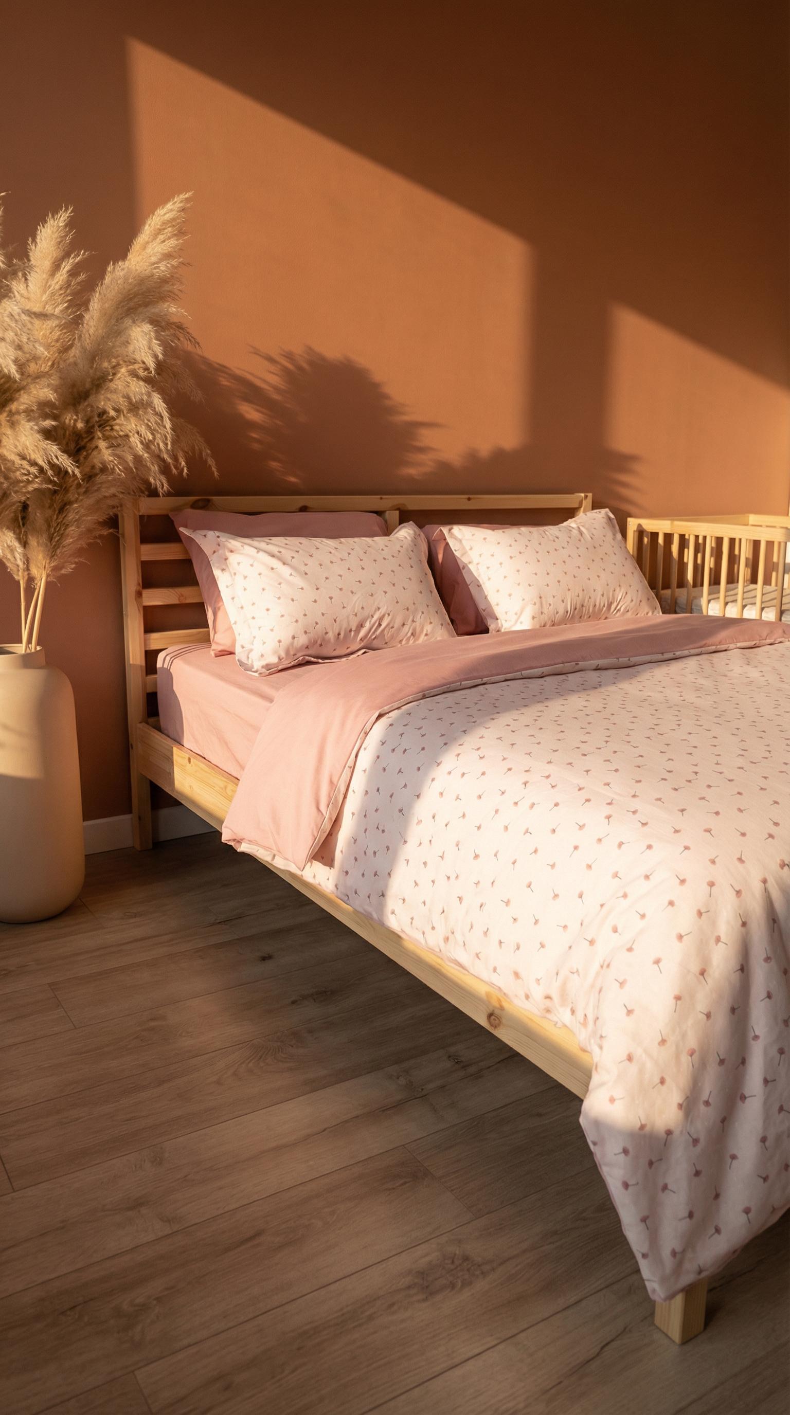 Mia %100 Pamuk Çift Kişilik Nevresim Takımı – Pembe | Lastikli Çarşaflı 6 Parça